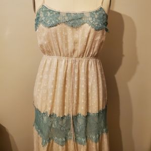 Cream and Green Lace Sun Dress M